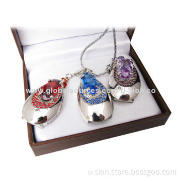 Gem crystal flash memory disk, necklace jewelry USB flash with key chain for gift